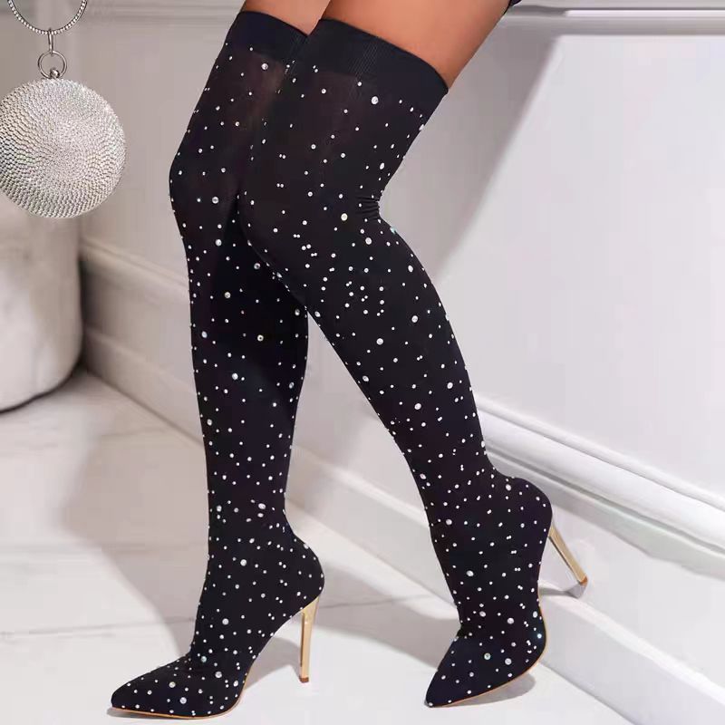 Strass perna fina estiramento  - Knee High Sock Women avaliação e preço